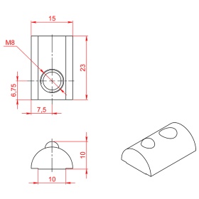 Чертеж - сухарь пазовый с прижимным шариком М8