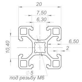 OB-2020-L-RAL7024 | Профиль облегченный 20х20 мм. Паз 6 мм (Темно-серый) изображение 1