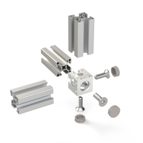 Схема крепления кубического соединителя к профилям серии 30