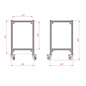 Чертёж стойки на колёсах, RSI-1008-500х500х850-2