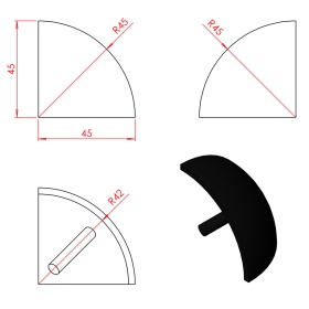 Чертеж пластиковой заглушки соединителя к трехстороннему соединителю профилей 45R