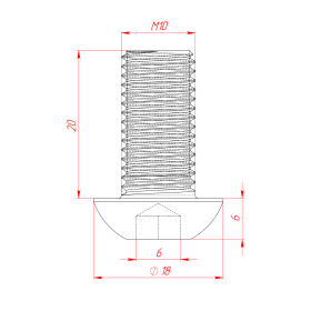 Винт М10х20 ISO7380 (полусфера), чертёж