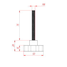 Чертёж фиксатора М8х75 с пластиковым основанием