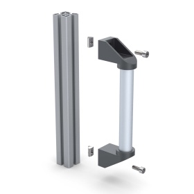 Схема крепежа дверной ручки на алюминиевый конструкционный профиль 40х40 мм