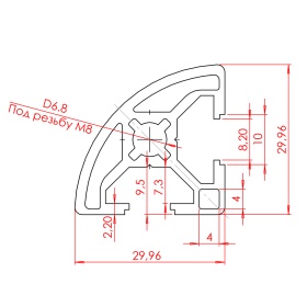 Чертеж профиля 30R без покрытия