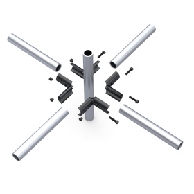 Сборка RSI-DF5B: металлический модульный кронштейн под трубу 28 мм, угловое соединение для рам и конструкций