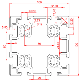 OB-100100-RAL7035 | Профиль 100х100 мм. Паз 10 мм (Светло-серый) изображение 1