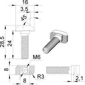 5024 SS-304 | Болт Т-образный нержавеющий М6х25 паз 8 серия 30 изображение 5