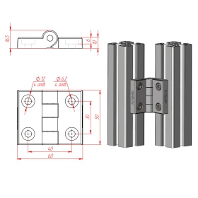 3014-GRAY, петля серая дверная для профиля 40 мм