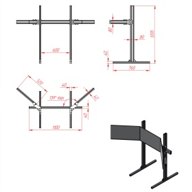 Технический чертёж RSI-TRIPLE-SCREEN-4040-S10-BLACK с размерами в миллиметрах