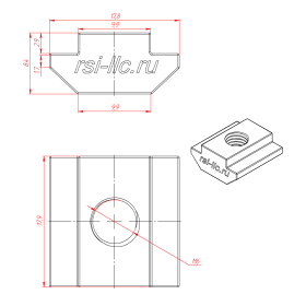 Чертеж пазового сухаря М6 паз 10