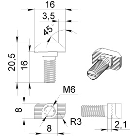 5022 SS-304 | Болт Т-образный неражавеющий, М6х16 паз 8 серия 30 изображение 4