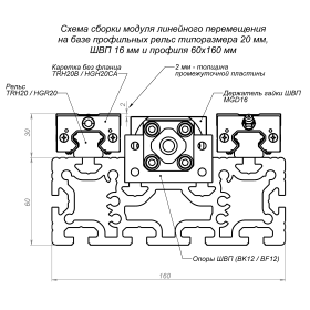 Схема установки профильных рельс типоразмера 20 мм, на конструкционный профиль 60х160