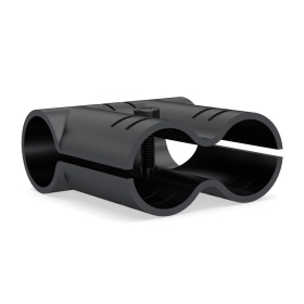 RSI-DF9B — металлический соединительный кронштейн для параллельного соединения двух труб Ø28 мм и перпендикулярного торцевого ввода третьей трубы, чёрная порошковая покраска.