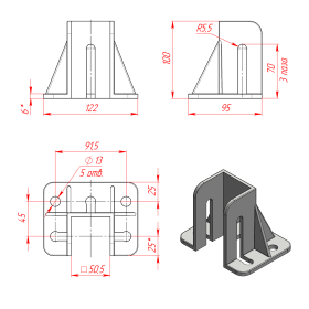 RSI-7215B | Фундаментная опора, алюминиевая, для профиля 50x50, крепление с краю изображение 1
