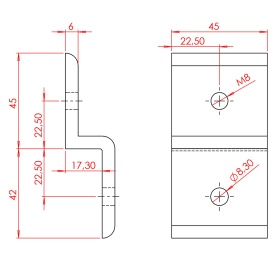 Чертеж кронштейна для крепления панелей и сеток, к профилям серии 45