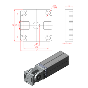 Чертёж коннектора для установки шарнирных соединителей на телескопический профиль 40х40