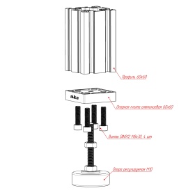 Комплектация сборки опорной плиты алюминиевой M10-60х60