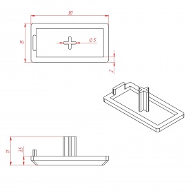 Чертеж торцевой закругленной заглушки 15х30 арт. 4019