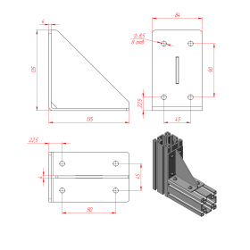 Стальной уголок 135х135 мм с ребром жесткости 4 мм чертеж