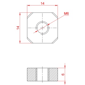 Чертеж гайки квадратной 14х14х6, М6