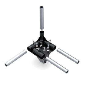 Левый адаптер FH-1002L для модульных трубных систем. Крепление для роликовых опор к трубе 28 мм. Черный металл, 2,5 мм.