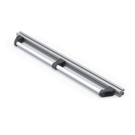 Общий вид алюминиевой дверной ручки DH28-L800-E2-C1 с анодированной поверхностью установленной на алюминиевый профиль