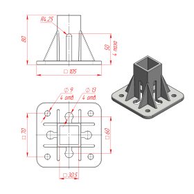 RSI-7202C | Фундаментная опора, алюминиевая, для профиля 30x30, крепление в центре изображение 1