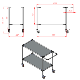 Чертеж подкатной тележки 1000х500х900-2