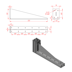 Уголок сварка длинный 150х550 мм стальной с ребром для профиля алюминия серии 50 чертеж