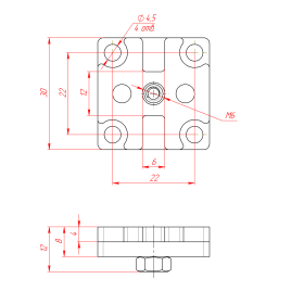 Чертёж соединителя к телескопическому профилю 30х30