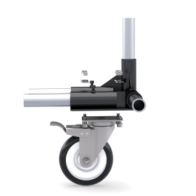 RSI-FHJ503 вид сбоку — боковой ракурс собранного поворотного ролика с креплением к трубам и кронштейну