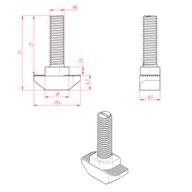 1H13.A32A.01 | Болт Т-образный, нержавеющий, M6x25 паз 10 изображение 1