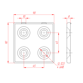 Заглушка торцевая алюминий на профиль 90 чертеж
