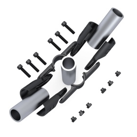 Установка кронштейна RSI‑DF12B на три трубы Ø28 мм — показ крепления