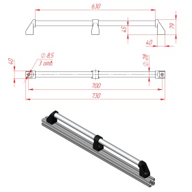 Алюминиевая дверная ручка DH28-L700-E2-C1 с указанием размеров