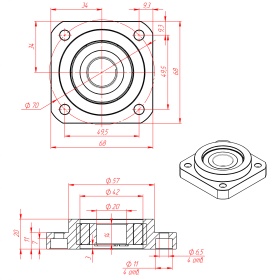Чертёж FF-20. Плавающая фланцевая подшипниковая опора D20 мм