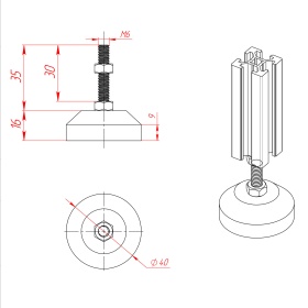 Чертёж: Регулируемая опора (ножка) из нержавеющей стали, артикул 7587