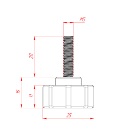 Чертёж фиксатора. Резьба М5х20, пластиковое основание d25 мм