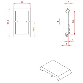 Чертеж заглушки углового соединителя 20х20 арт.1033