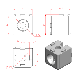 Алюминиевый кубический соединитель для алюминиевого профиля серии 40 чертеж