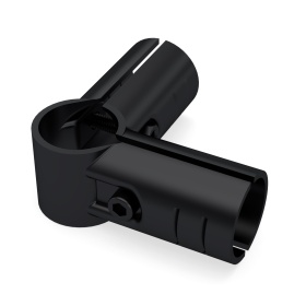 Техническое изображение RSI-DF2B — трёхсторонний кронштейн для труб Ø28 мм, вид спереди и сбоку