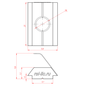 Чертеж закладного сухаря М6 с пружинкой для паза 10 мм
