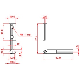 Чертеж линейного соединителя, под любой угол, паз 10, тип А