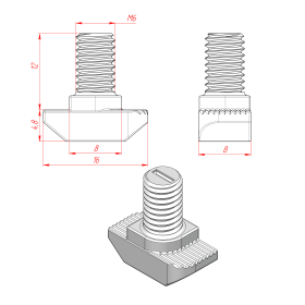 Чертёж болта Т-образного к конструкционным профилям серии 30 с пазом 8 мм